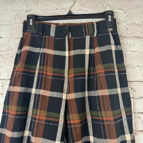 FRNCH Paris Women's Philo Woven Black Ivory Rust Plaid Pants Small 100% Cotton S - Picture 4 of 11